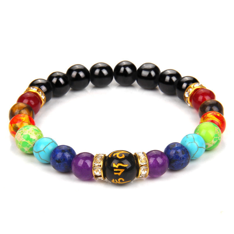 Lava Stone Yoga Healing 7 Chakra Bracelet Men Tibetan Meditation Mantra Beads Bracelet for Women Men Spiritual Jewelry