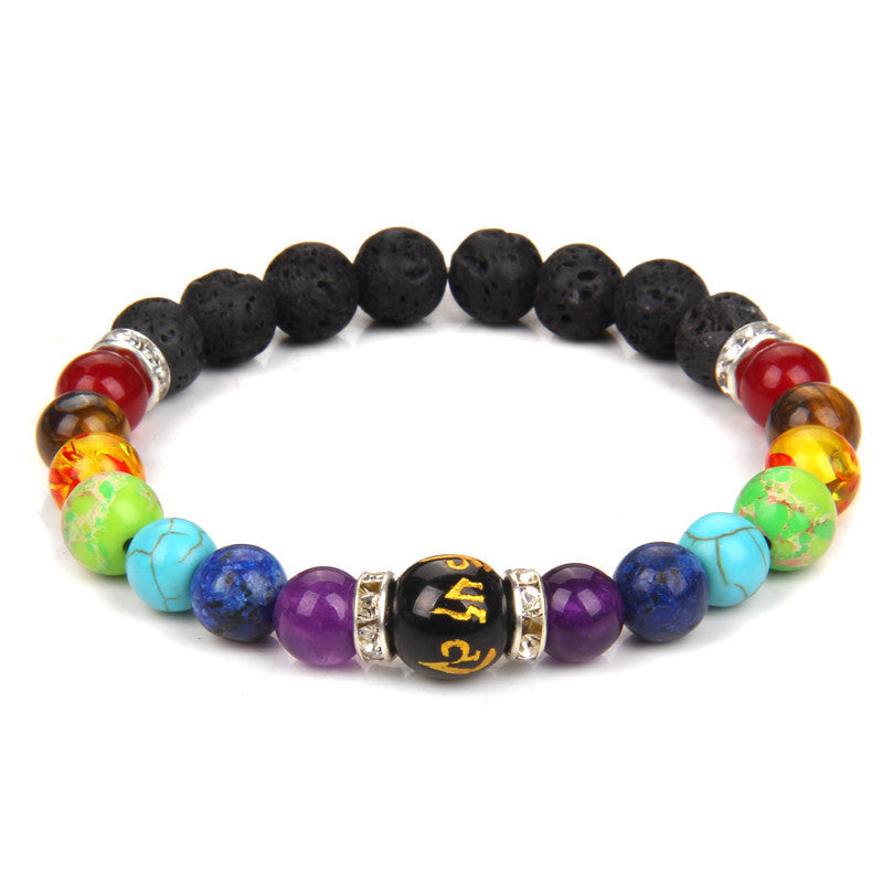 Lava Stone Yoga Healing 7 Chakra Bracelet Men Tibetan Meditation Mantra Beads Bracelet for Women Men Spiritual Jewelry